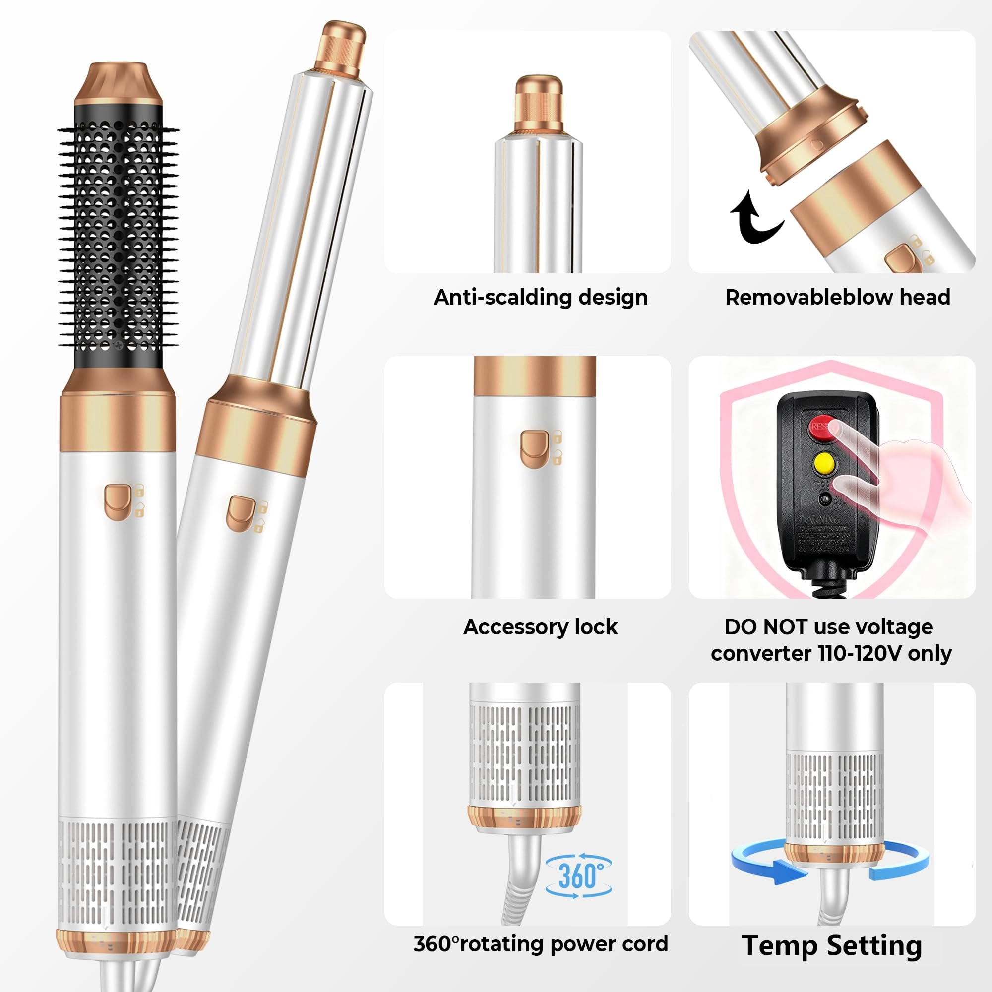 5 in 1 Hair Dryer Brush Set - Gold 700 watts