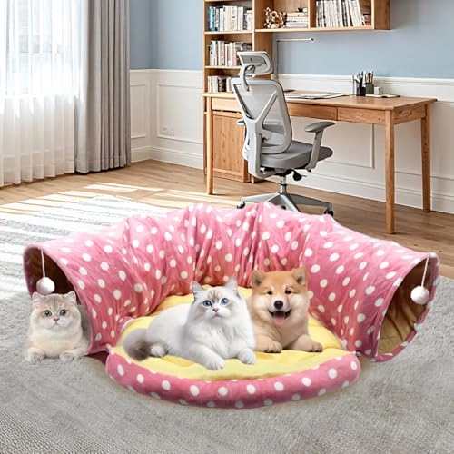 Cat Tunnel Bed - 2-in-1 Collapsible Washable Plush
