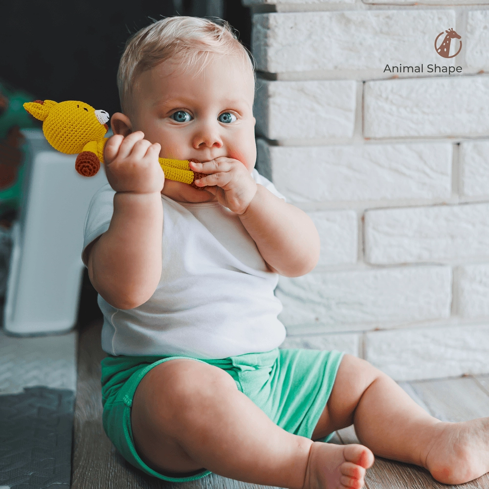 Handcrafted Crochet Toy With Teething Ring - premium cotton yarn