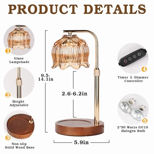 Candle Warmer Lamp - Height Adjustable Timer 2 Bulbs