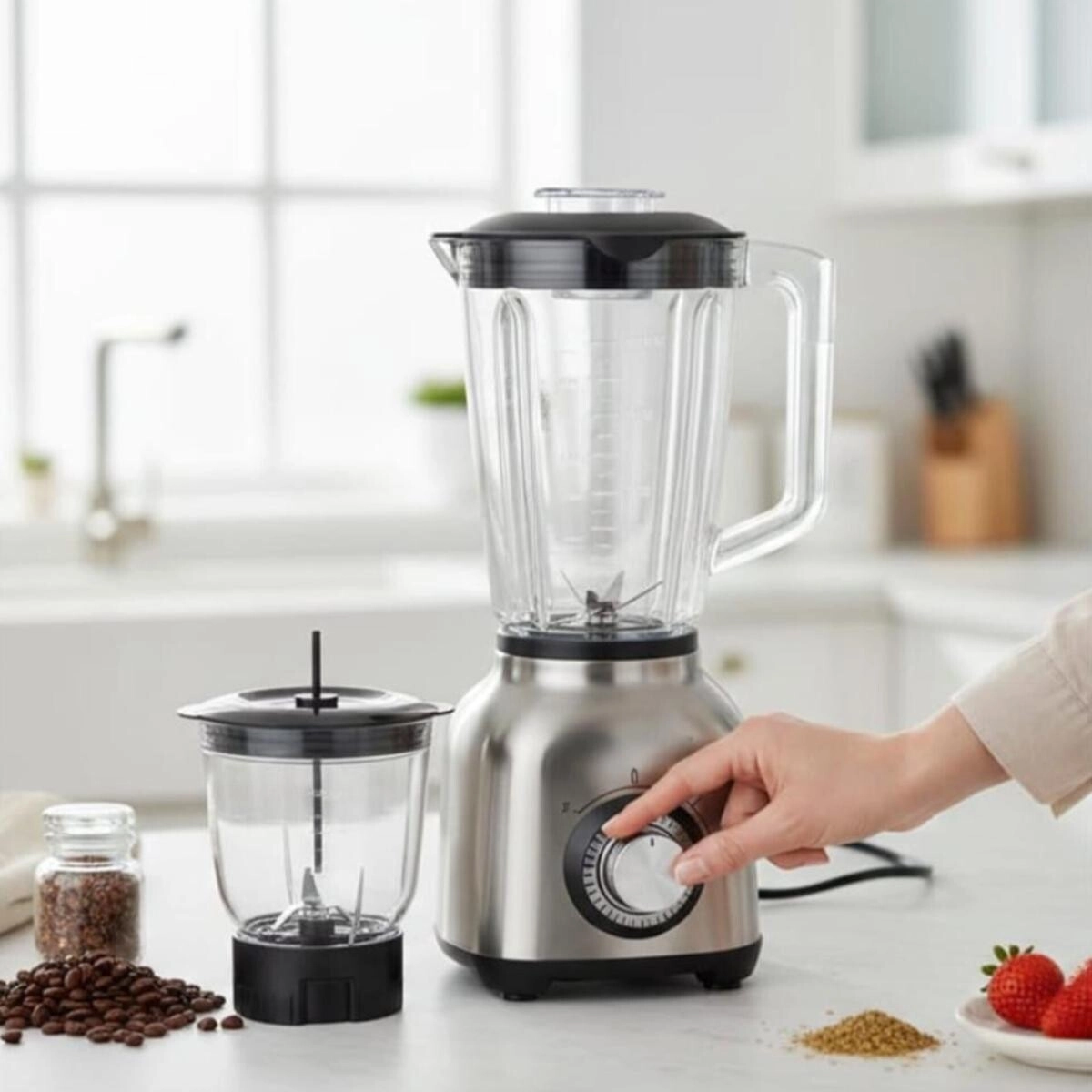 3-in-1 Multi-Speed Stainless Steel Blender & Grinder System - 1200W