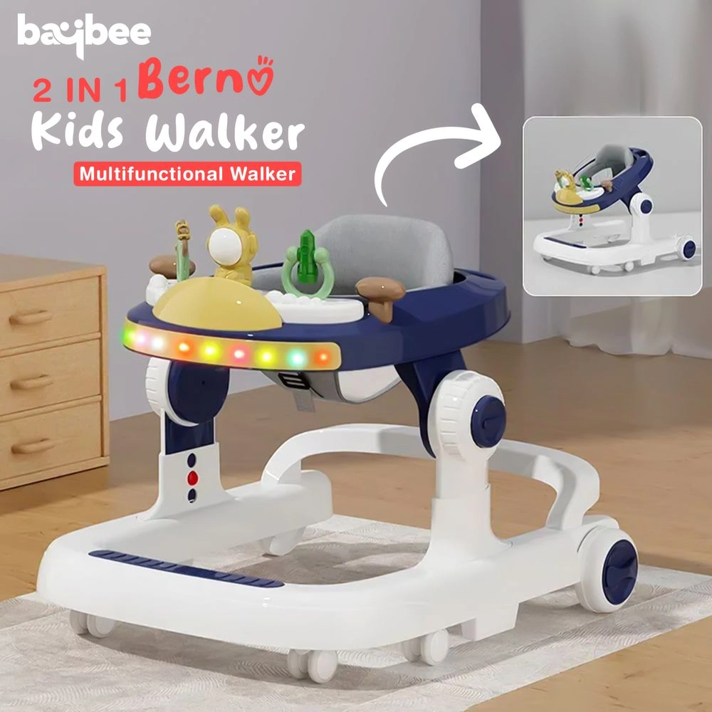 2-In-1 Push Baby Walker - Anti-Fall Brake 3-Height Adjustable Padded Seat
