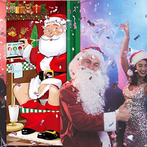 Christmas Santa Restroom Door Cover - Polyester Fabric 70.9 x 35.4 Inch
