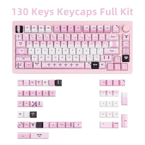 Gradient Cute Pink and White Keycaps Set - ANSI/ISO Keycaps Puller