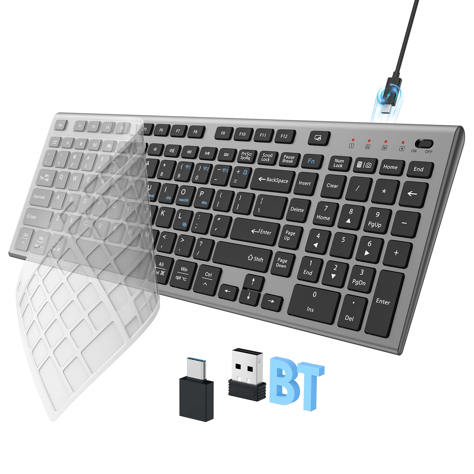 FENIFOX Wireless Keyboard - Bluetooth, RF, USB-A, USB-C