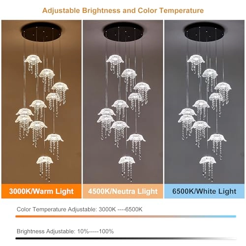 Modern LED Dimmable Crystal Chandeliers - 3000K to 6500K