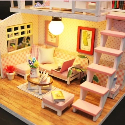 Miniature Dollhouse - Pink LED Lights