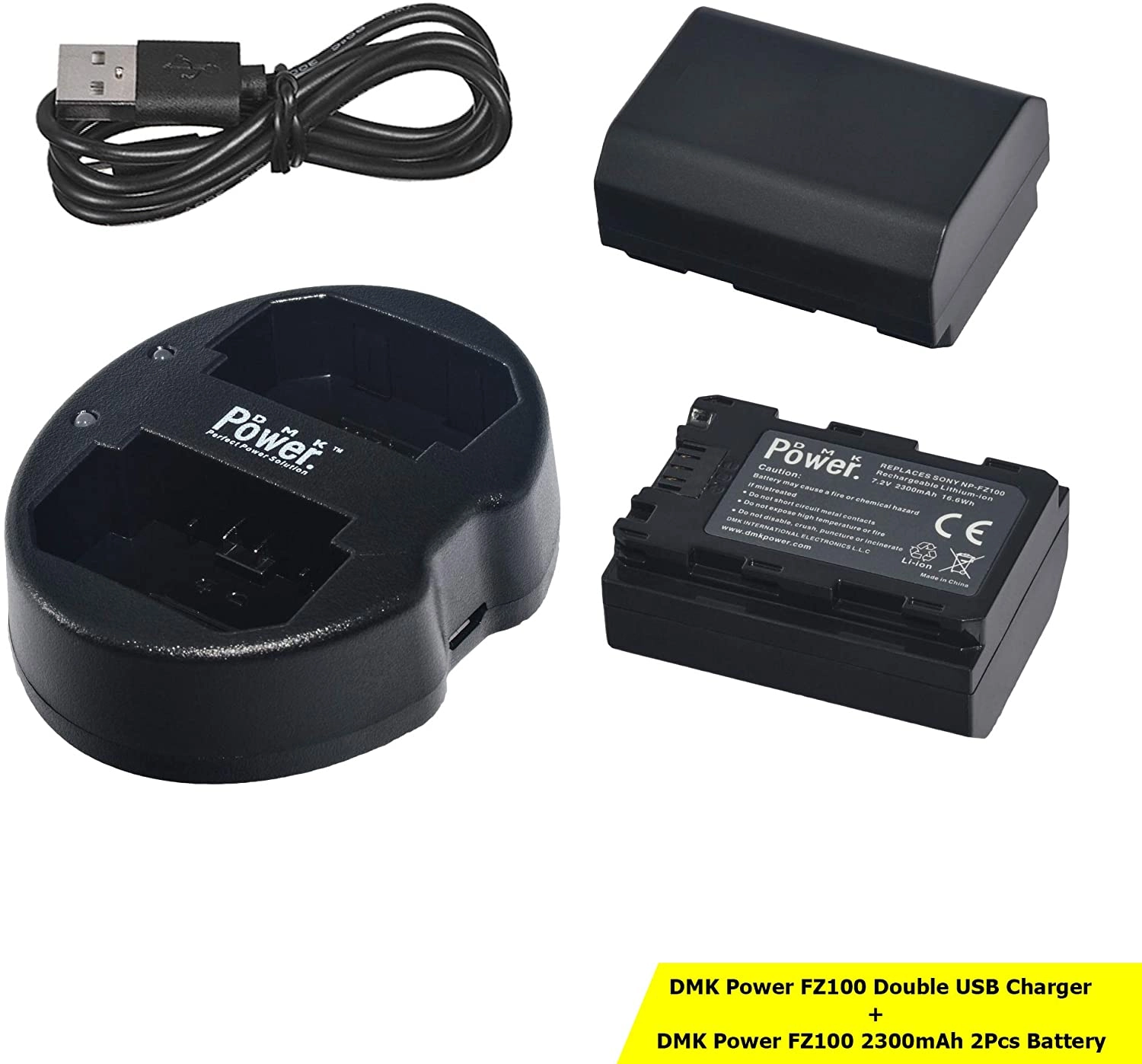 DMK NP-FZ100 Battery - 2300Mah 2-Pack + Dual USB Charger