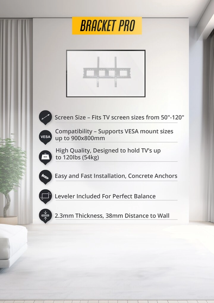 Fixed TV Wall Mount - 54kg 50-120 inch