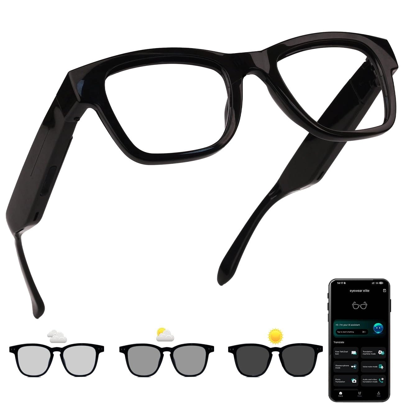 Ai Translator Smart Glasses - 164+ Language Translation AI Chat Deepseek R1 & Gemini-2.5