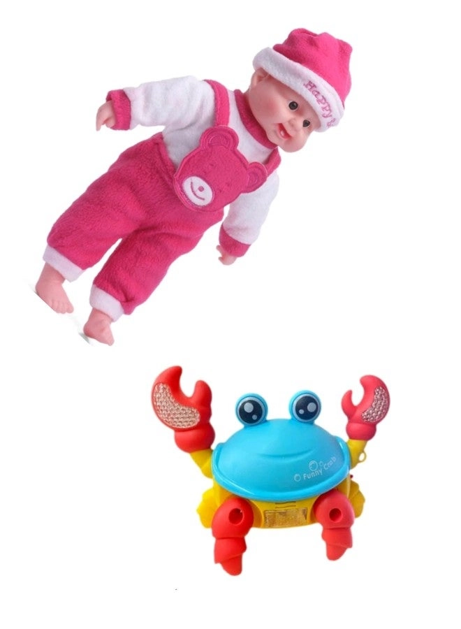 Manos Baby Doll - Pink Bear Outfit + Musical Crab Bath Toy