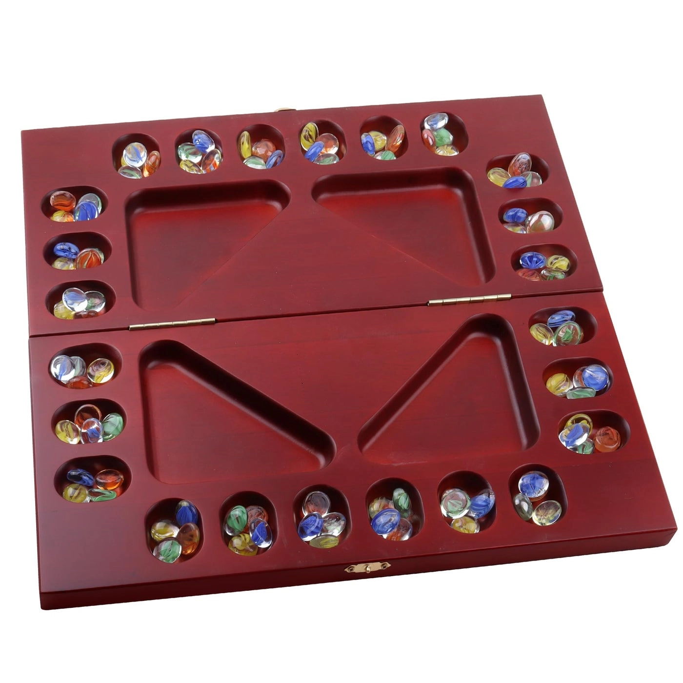 Folding Wooden Mancala - Multi-Color Glass Stones Storage Bag