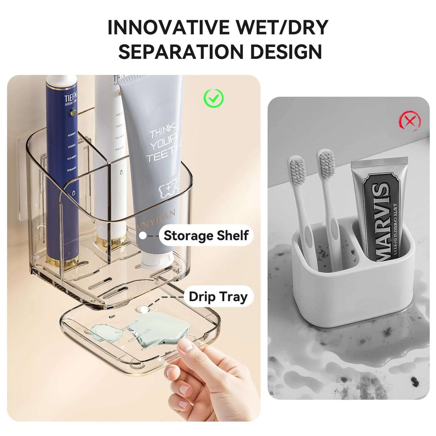 Toothbrush Holders - Wall Mounted 3 Slots