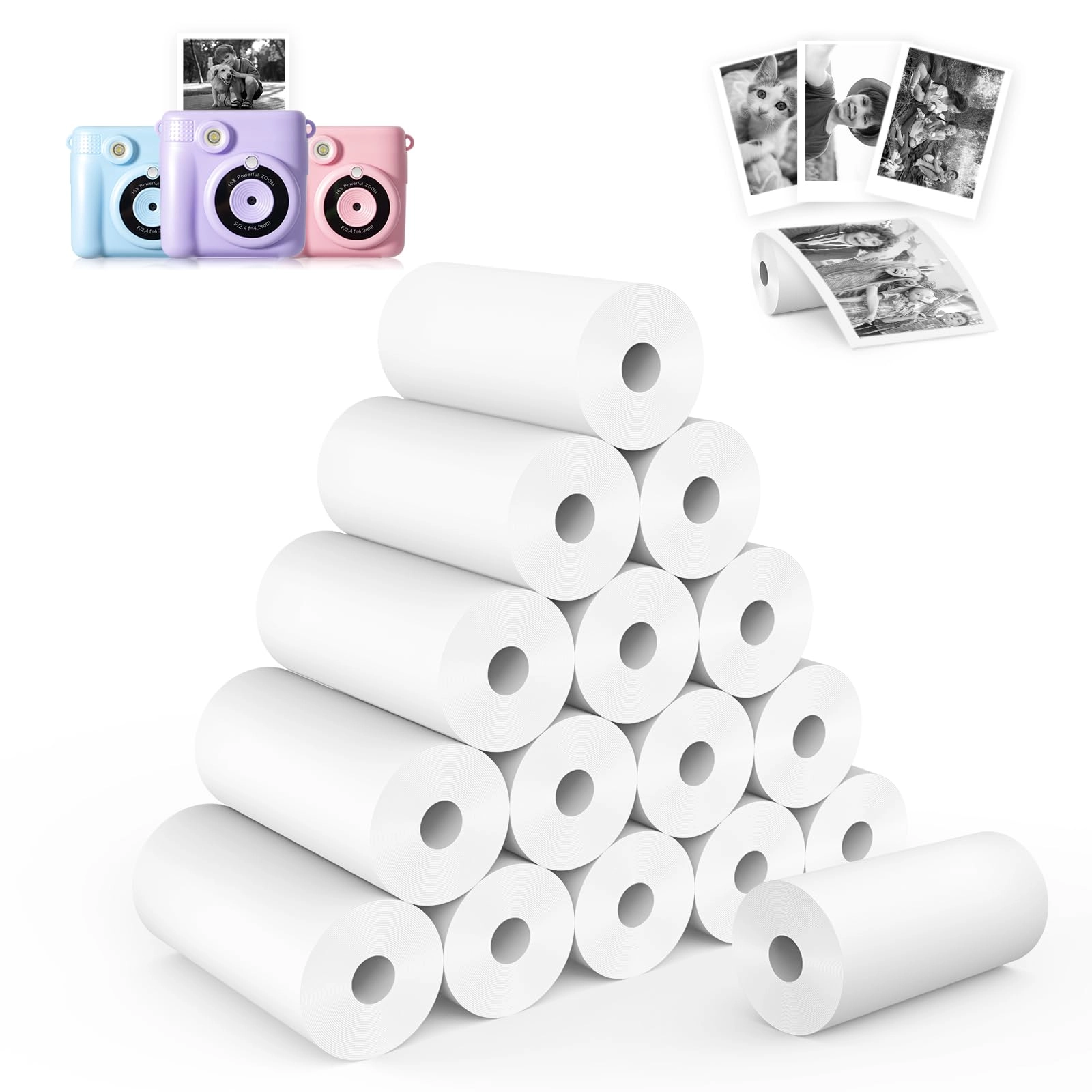 Phetium Kids Camera Instant Print Refill Paper - 16 Rolls 56mm