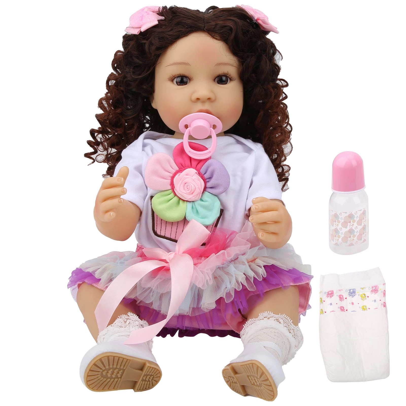 Rcniso Baby Doll - 21.7 Inch Vinyl Baby Girl Waterproof Curly Hair Acrylic Eyes