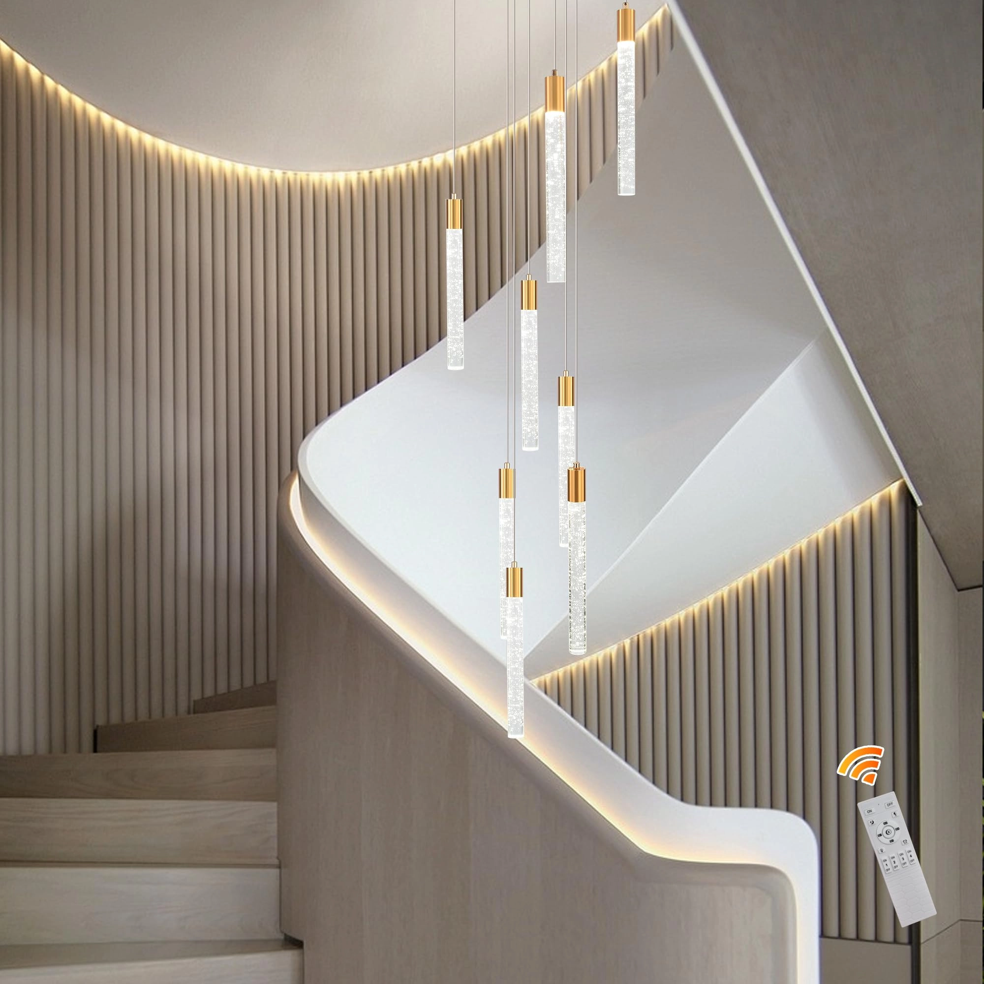 Qcyuui 8-Lights Modern High Ceiling Staircase Chandelier - 6500 Kelvin Dimmable