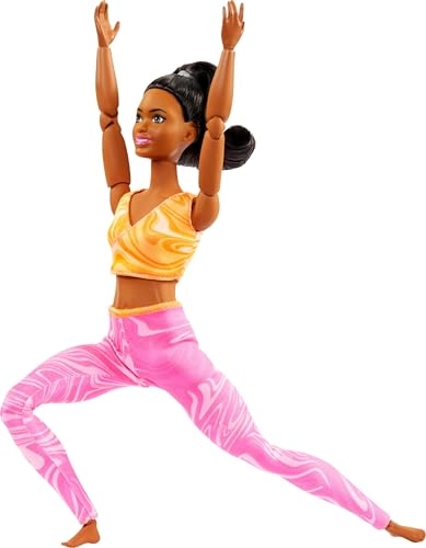 Barbie Made to Move Fashion Doll - Black Hair Yellow Sports Top Pink Yoga Pants 22 Bendable Joints