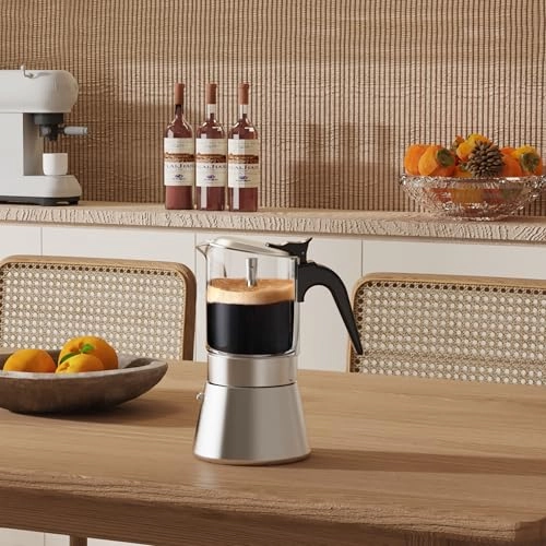 SIXAQUAE Induction Moka Pot - Crystal Glass-top Stainless Steel