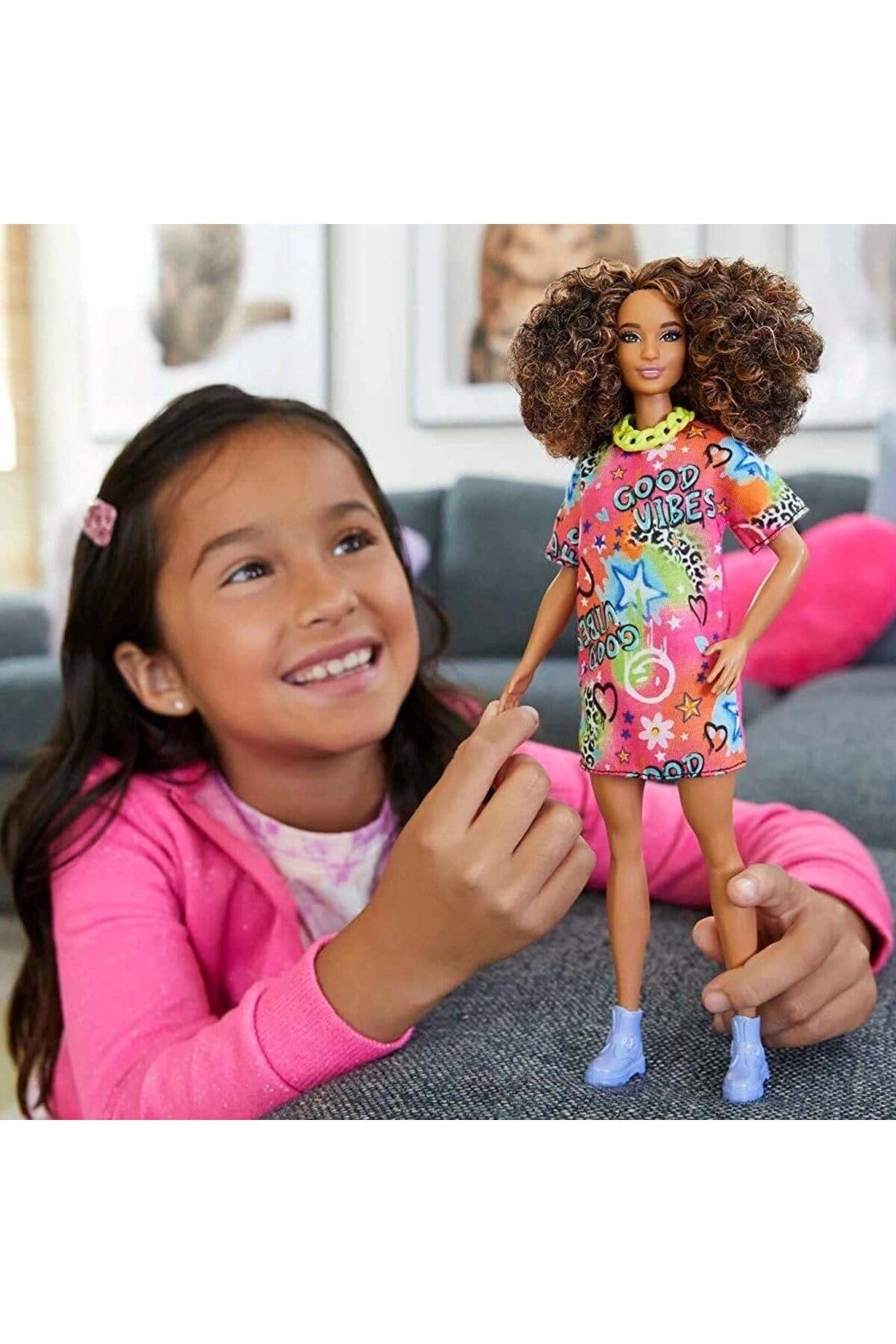 Barbie Fashionistas #201 - Athletic Body Curly Brown Hair Graffiti Dress Ages 3+