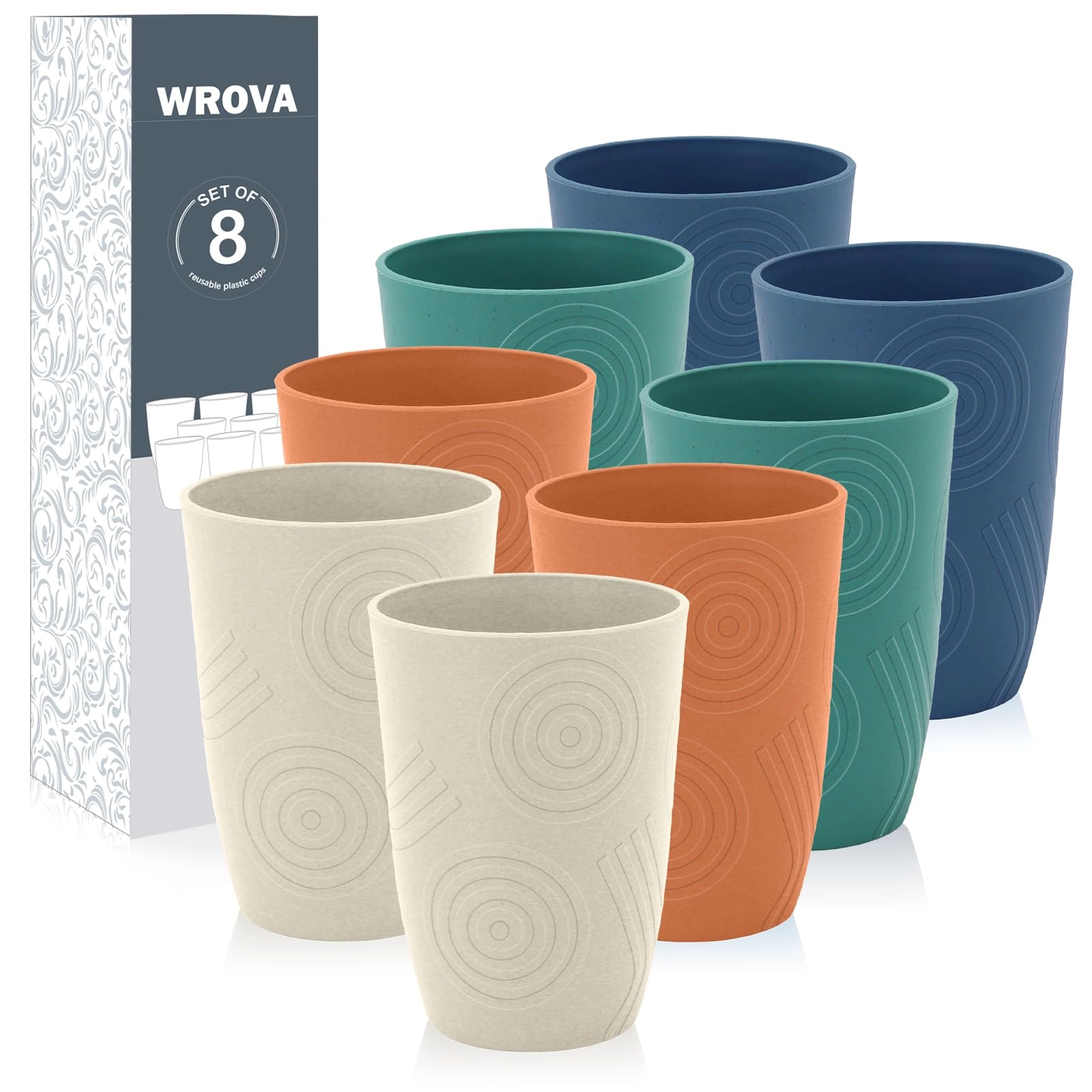 wrova Unbreakable Plastic Cup - 8 pcs - Striped - 350 ml