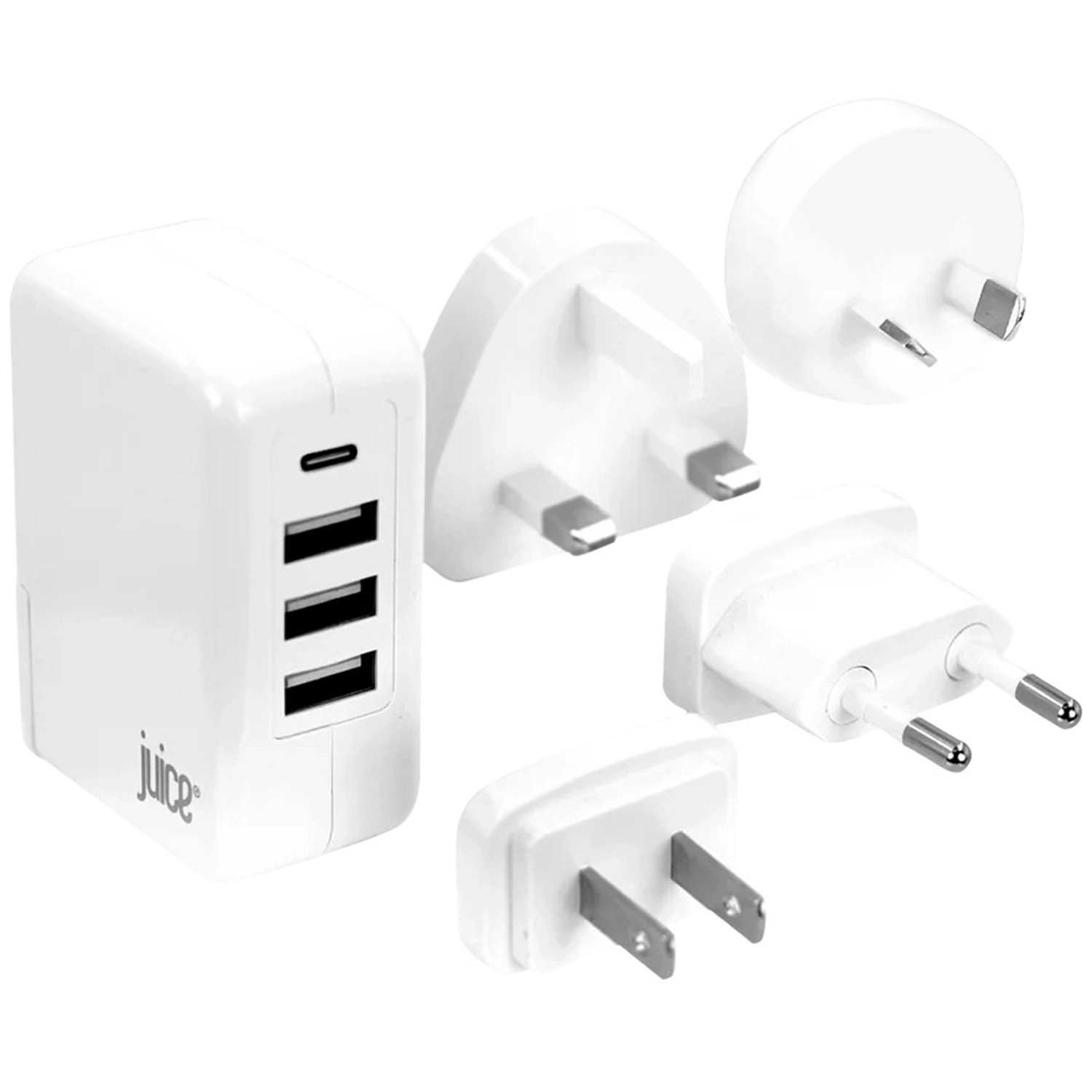 Juice Travel Adapter - 3pin UK/BS, 2 Pin (EU and Russia), 2 Pin (USA, Canada, Mexico and Japan), 2 Pin (Australia, NZ) 4.8 Amps