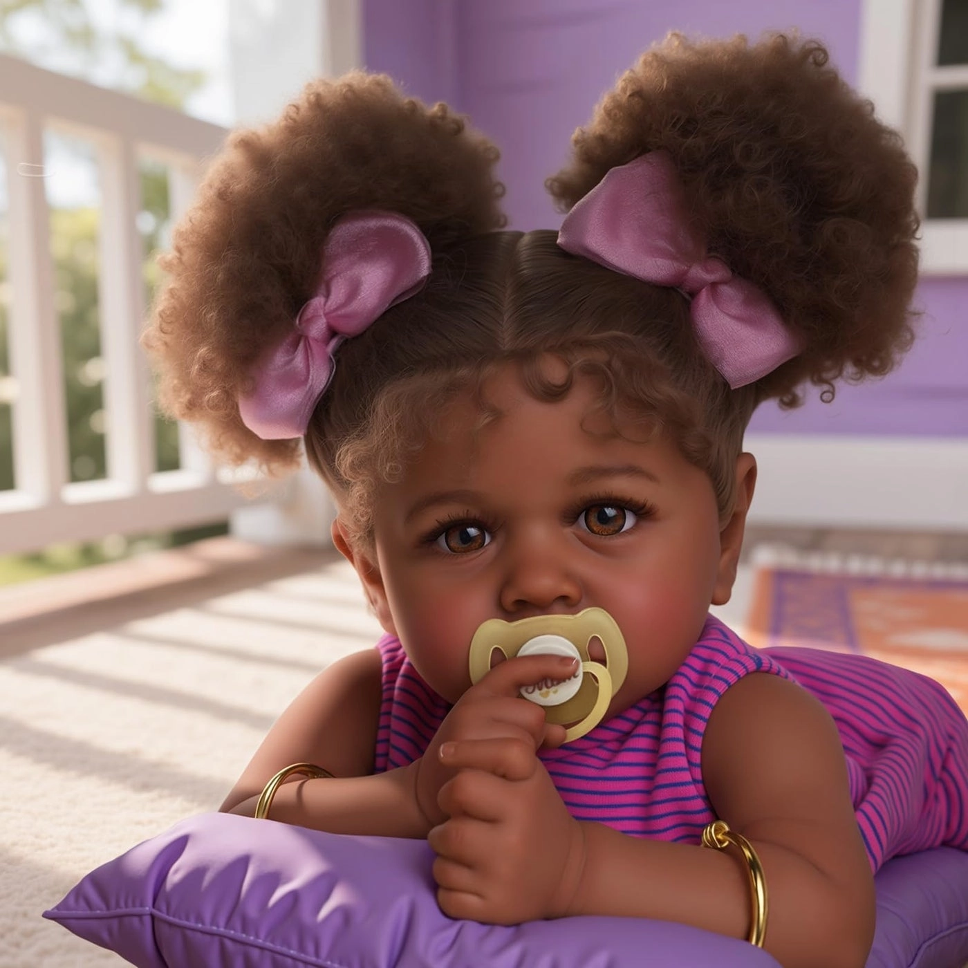 Reborn Baby Doll - 22 Inch Caramel Skin Tone Taupe Eyes Ages 3+