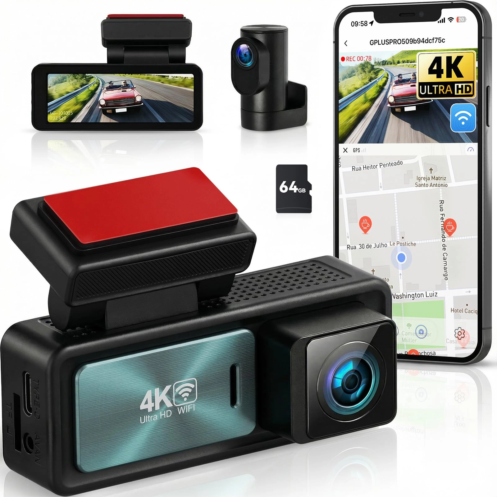 SIXTOP 4K Dash Cam - 4K+1080P