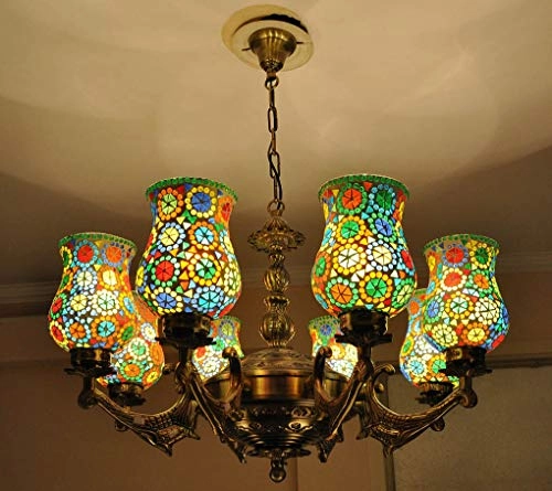 Mosaic Glass Chandelier - 8-Light Multi-colored