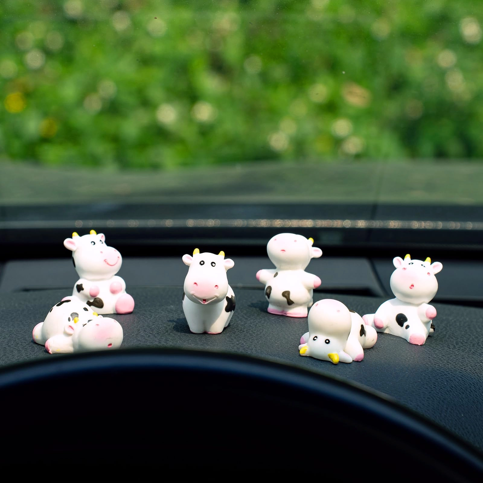 rislobx Cute Cow Car Dashboard Decor - 6PCS Pink Cow