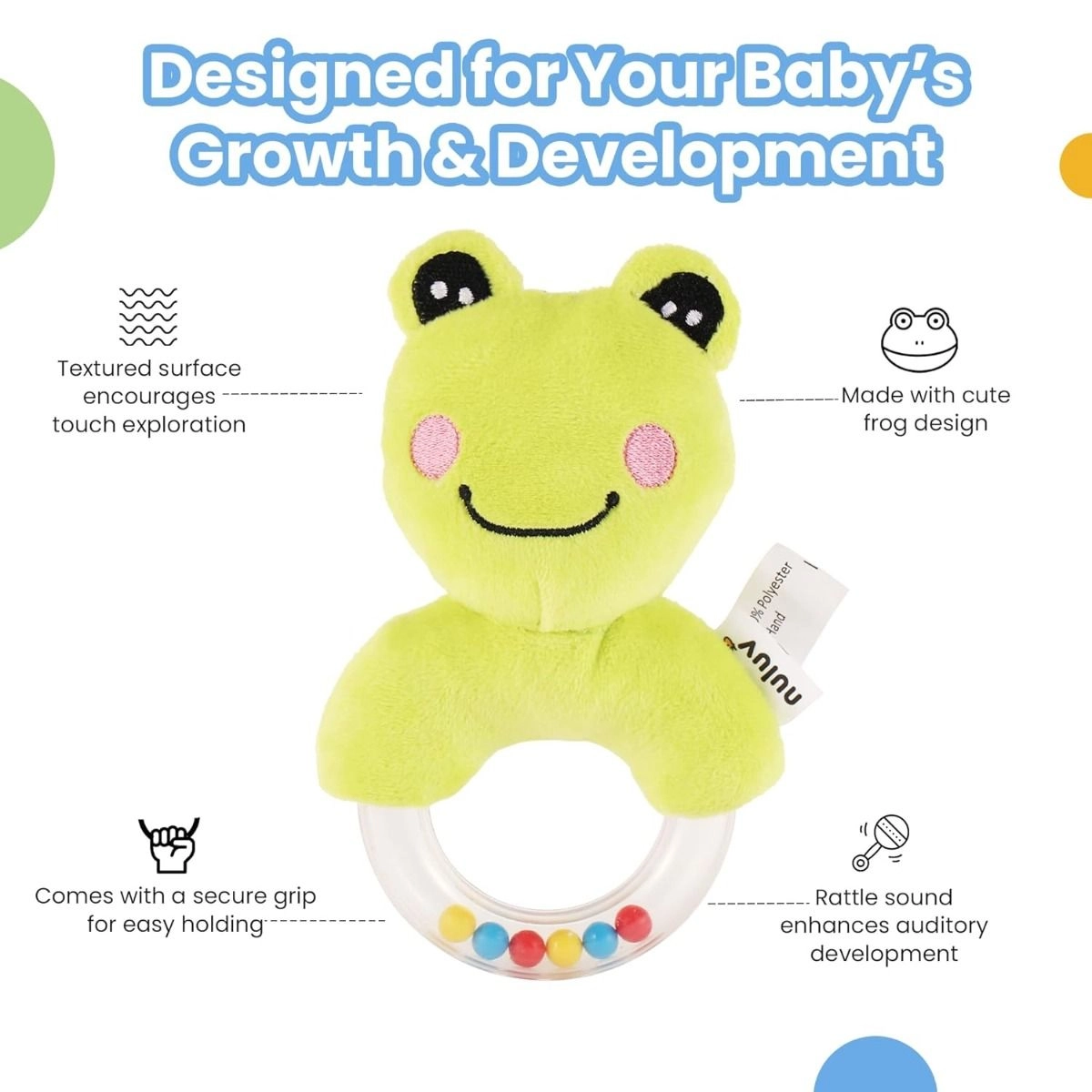 Playtime Frog Ring Rattle - Suitable For 0 to 12 Years soft fabric