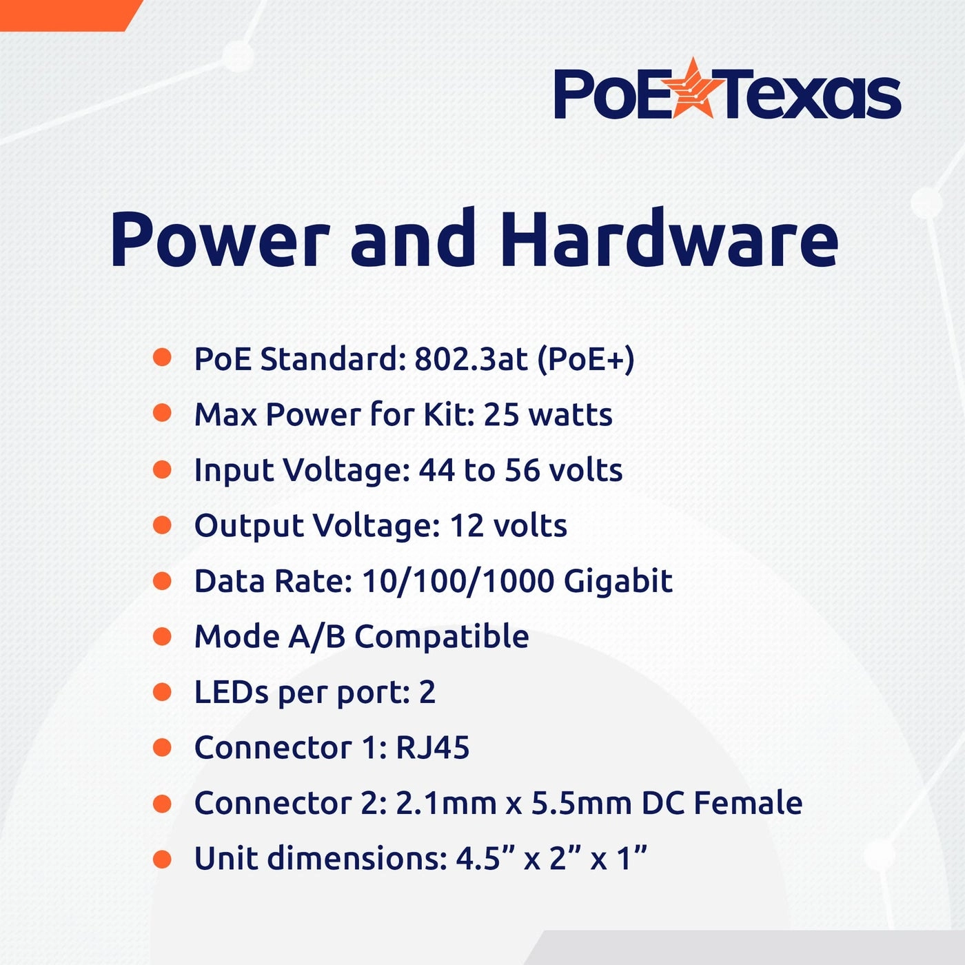 Splitter - 12 Volt 25w IEEE 802.3at Gigabit