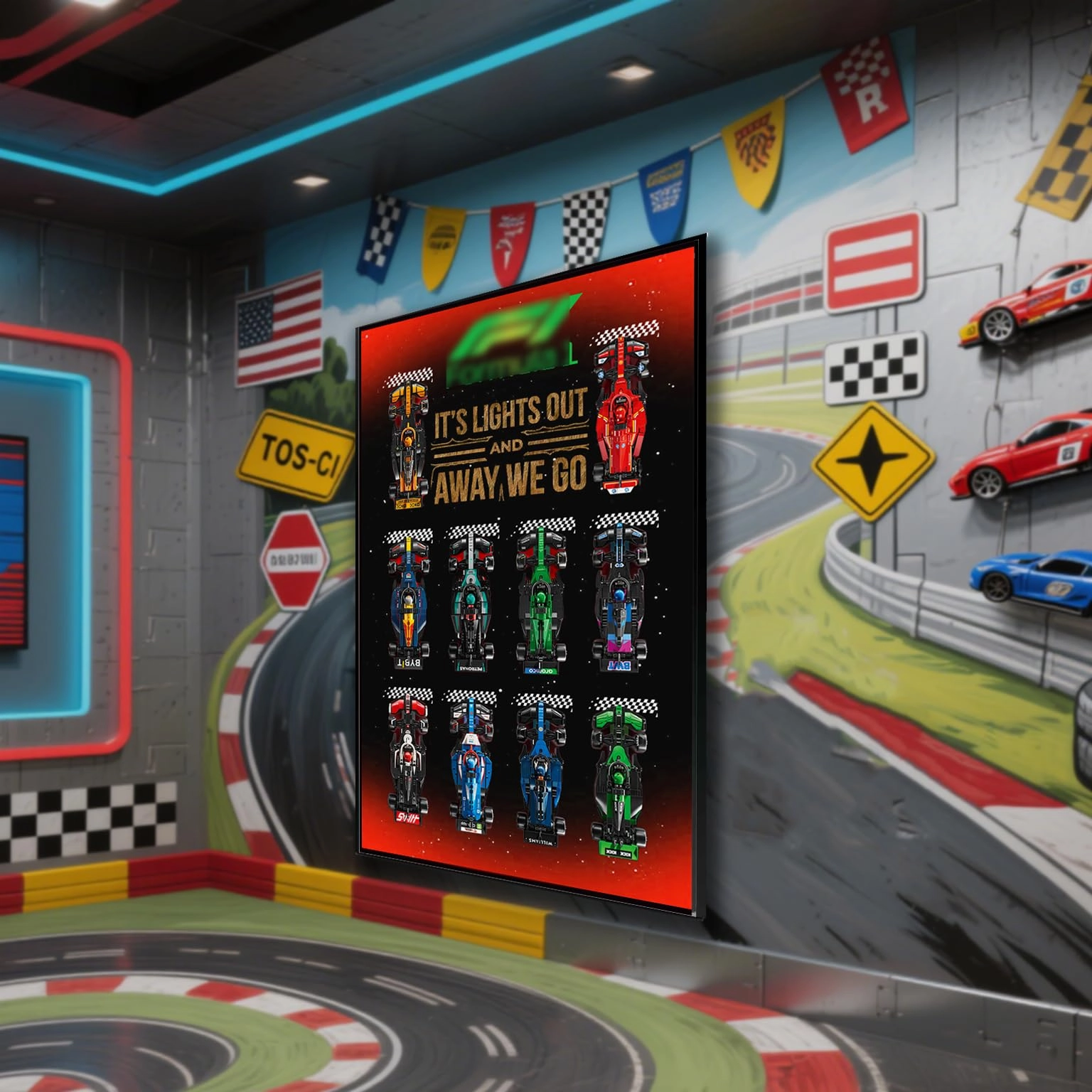 bodamaike Wall Mount Display Frame - 40x120CM Black for Le*go 77242-77252 F1 Racing Car