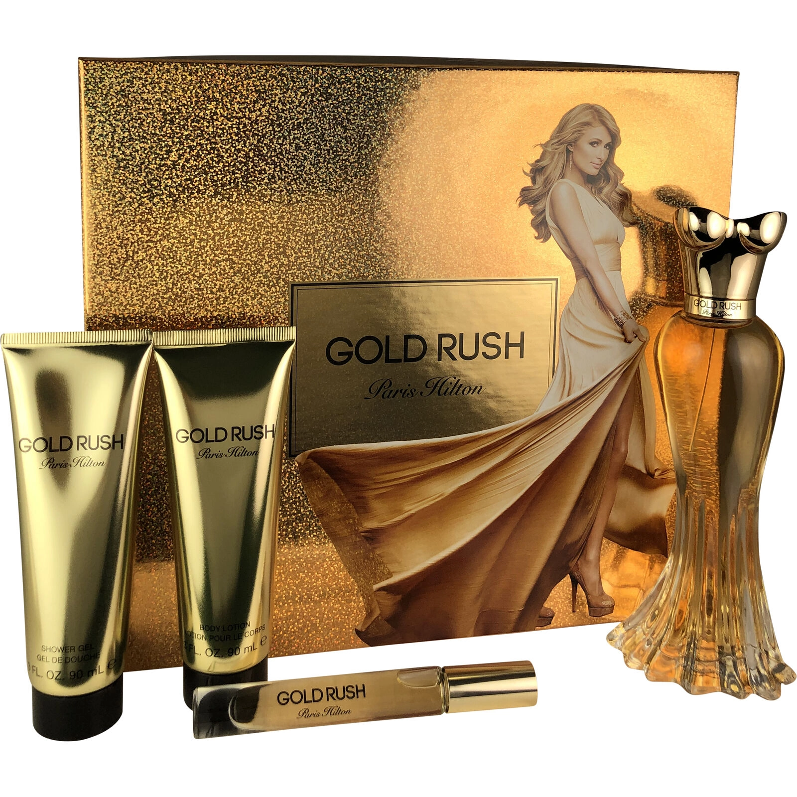 Paris Hilton Gold Rush Eau De Parfum + Gold Rush Roll-on + Gold Rush Body Lotion + Gold Rush Shower Gel - Eau de Parfum 4 Pieces