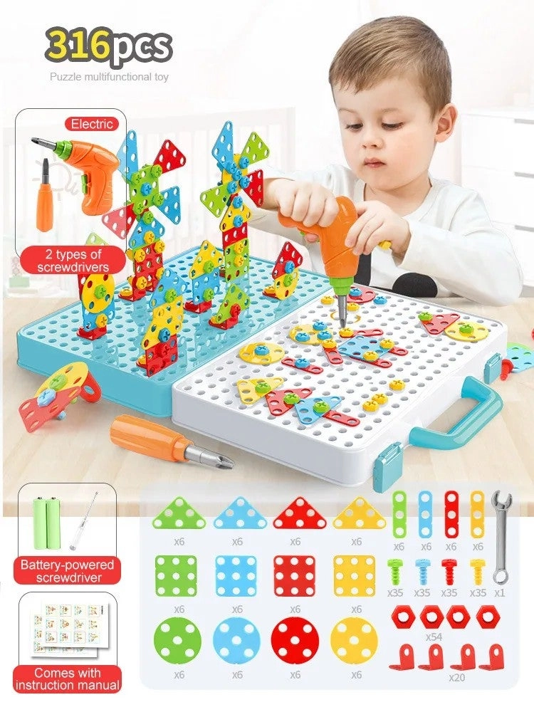 Bluejw Assembling Building Block Toy - Electric drill Screw puzzle