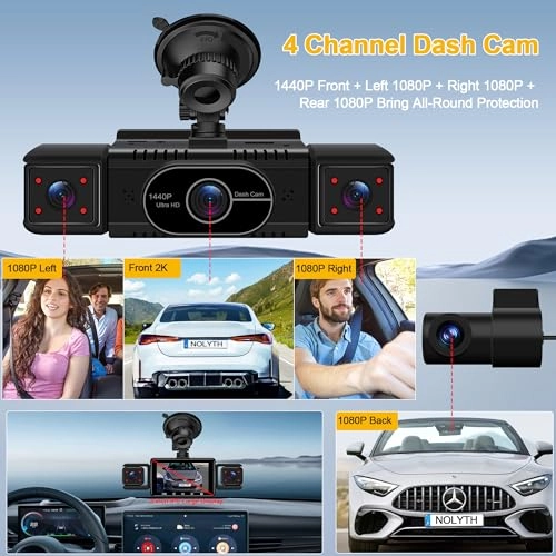Dash Cam Front and Rear 4-Channel - 1440p