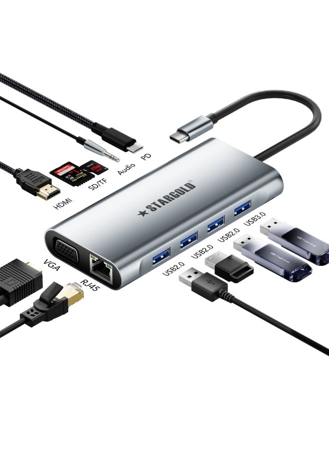 Stargold 11-in-1 USB C Docking Station - USB Type C Windows 10/11, Mac OS, iPadOS, Android, Linux