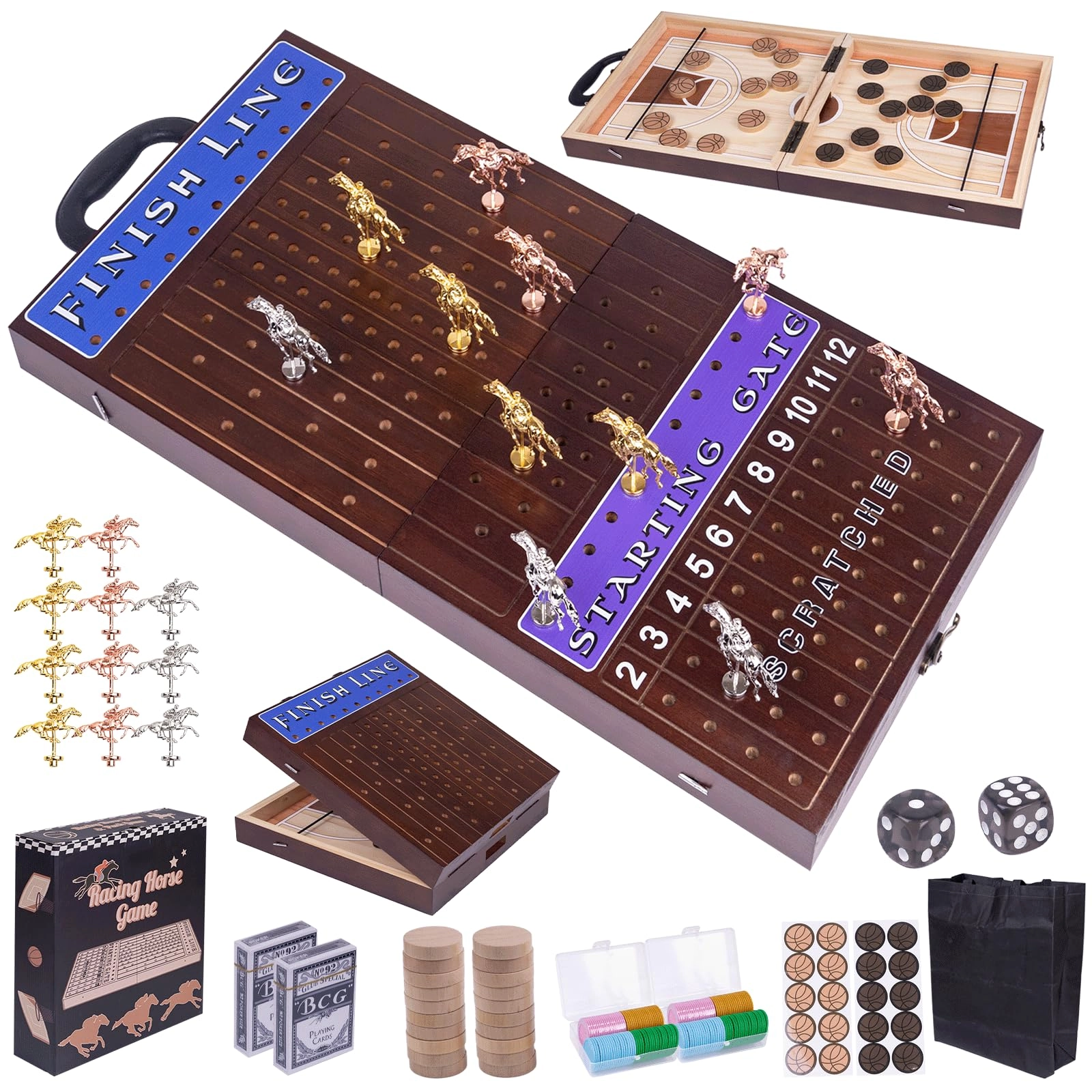 WodGod Horse Race - Foldable 11 Metal Horses + Sling Puck - 20 Pucks