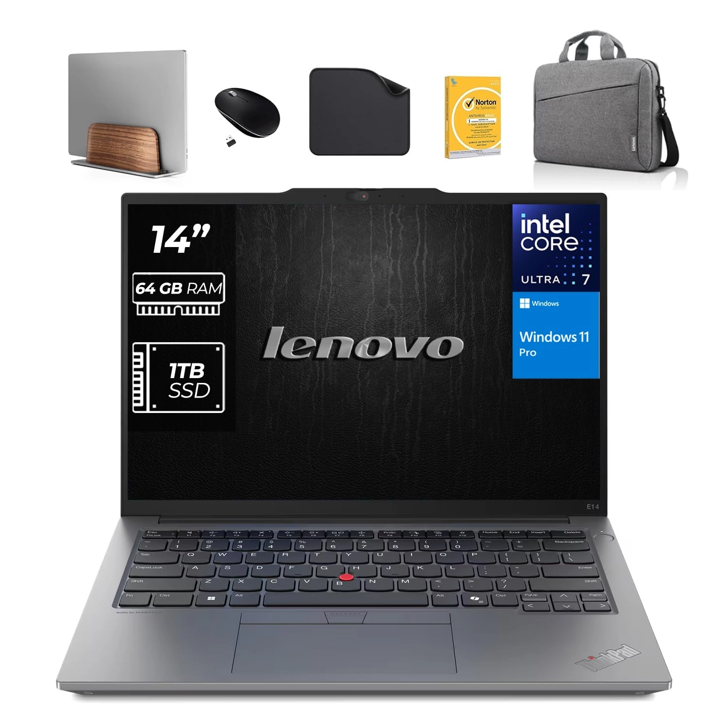 Lenovo ThinkPad E14 Gen 6 - 14'' Ultra 7-155U 64GB DDR5 1TB SSD + Laptop Stand + Bag + Wireless Mouse + Antivirus + Mouse Pad