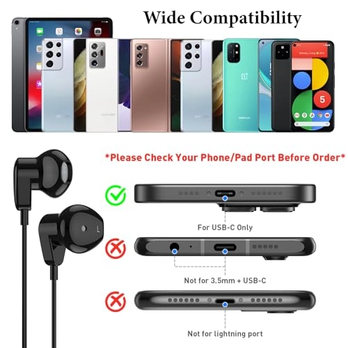 USB C Headphones Wired Earbud