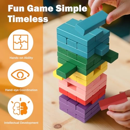 Showay Wooden Building Blocks Stacking Board Game - 3+ 54 pieces