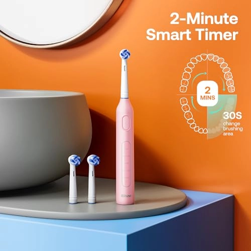 R1 - Rotating Electric Toothbrush 8 Brush Heads Pink