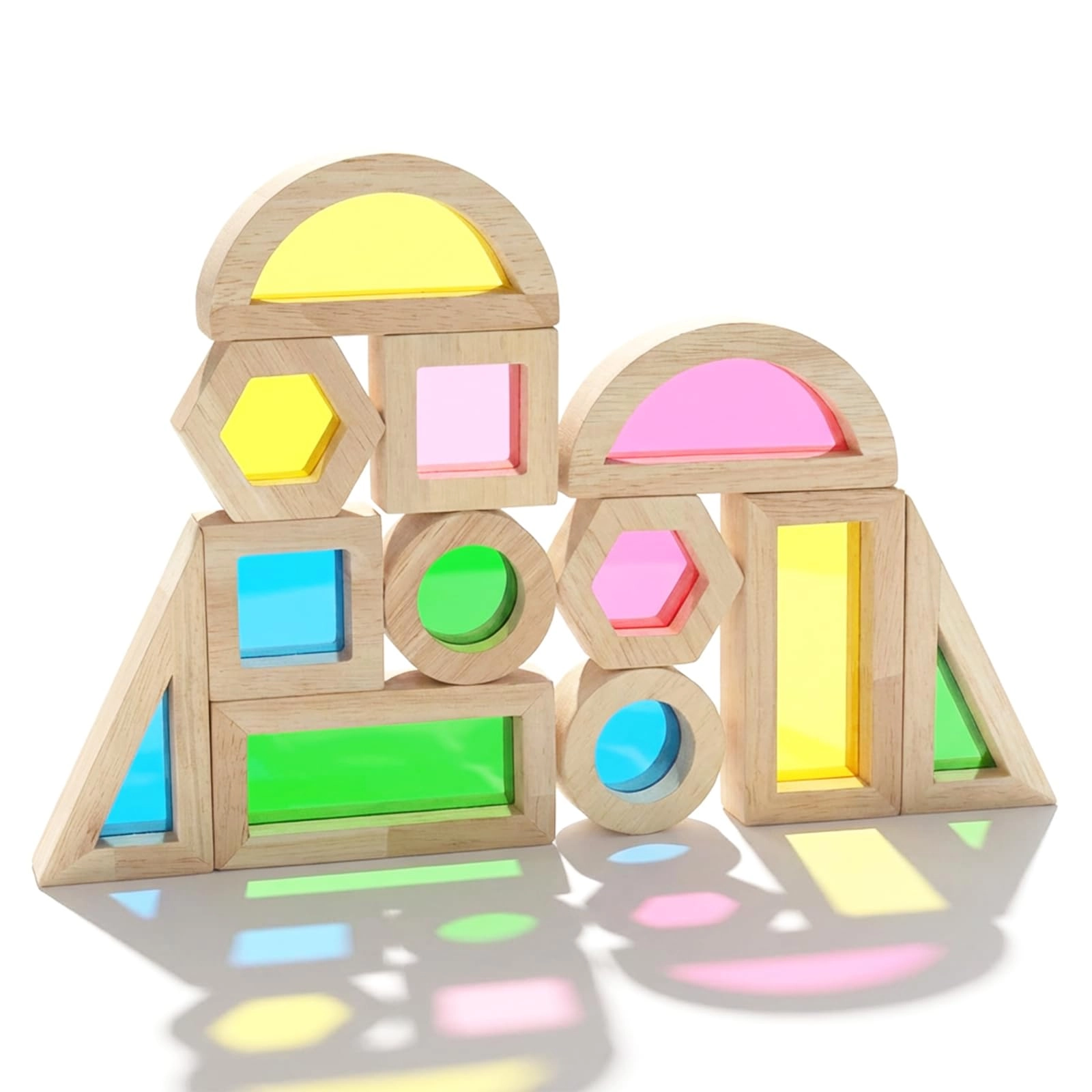 WOODENFUN Rainbow Acrylic Building Blocks - 18 months - 8 years 12 pieces