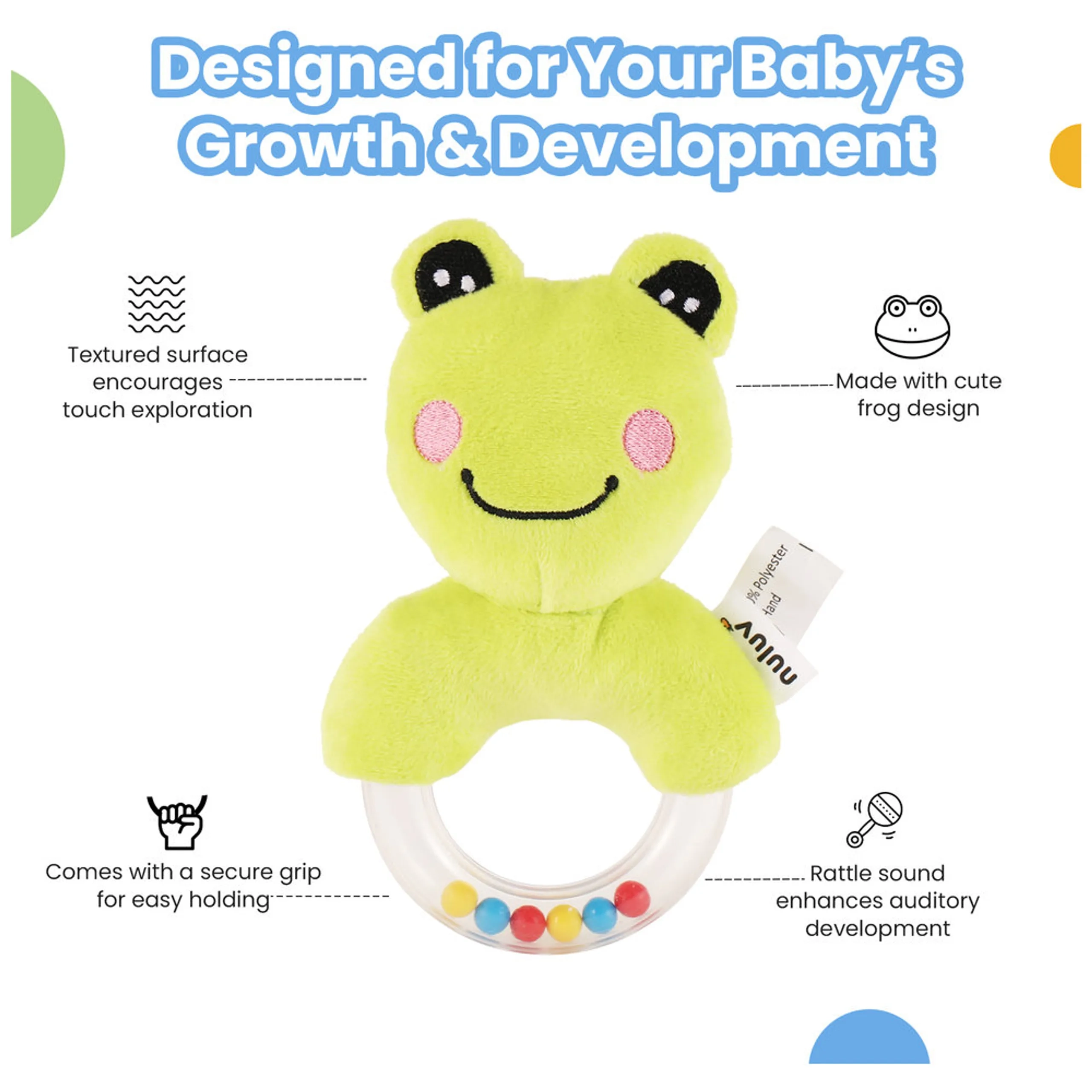 Playtime Frog Ring Rattle - Suitable For 0 to 12 Years soft fabric