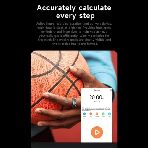 Smart Fitness Ring - LED Display IP68 Silver Size 9