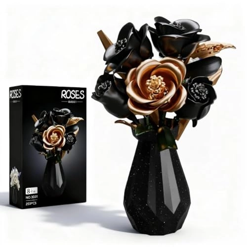 Rose Flower Building Blocks with Vase - Black Rose 255 pcs