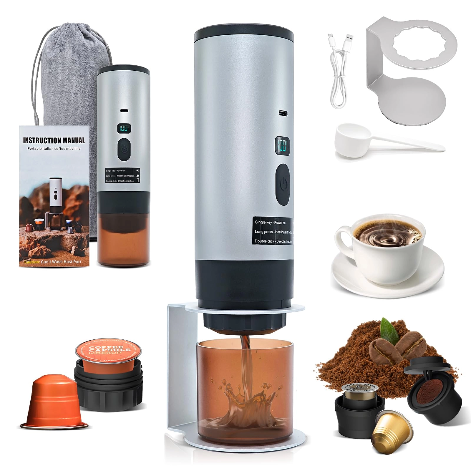 Portable Coffee Maker - 90 Milliliters NS/DG/Ground Coffee