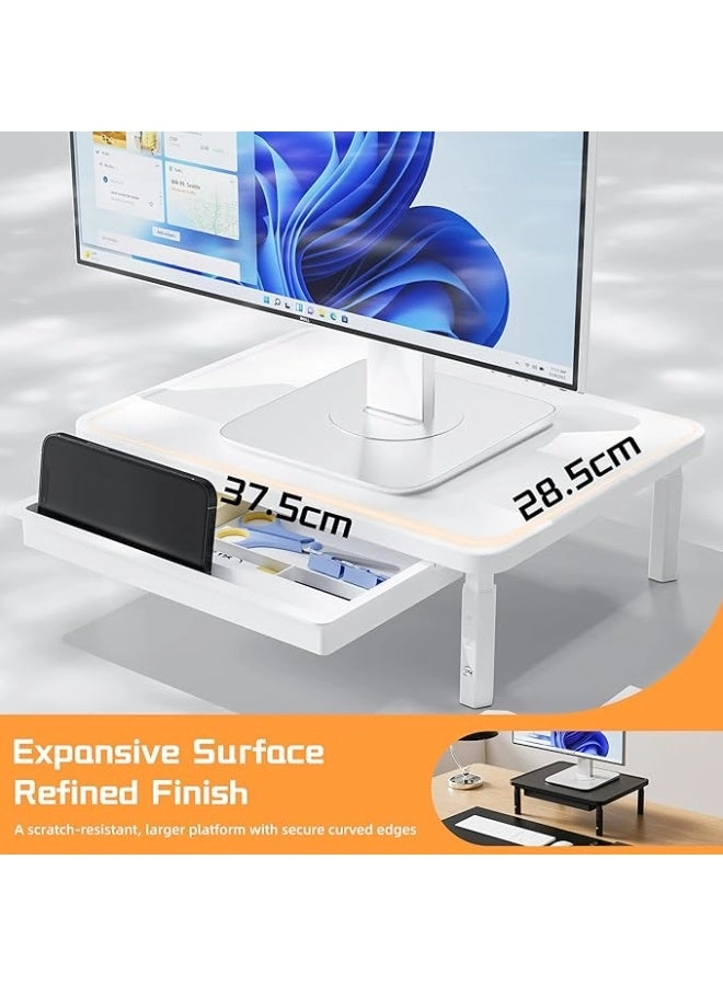 Adjustable Monitor Stand - 3-Height 25KG Storage Drawer