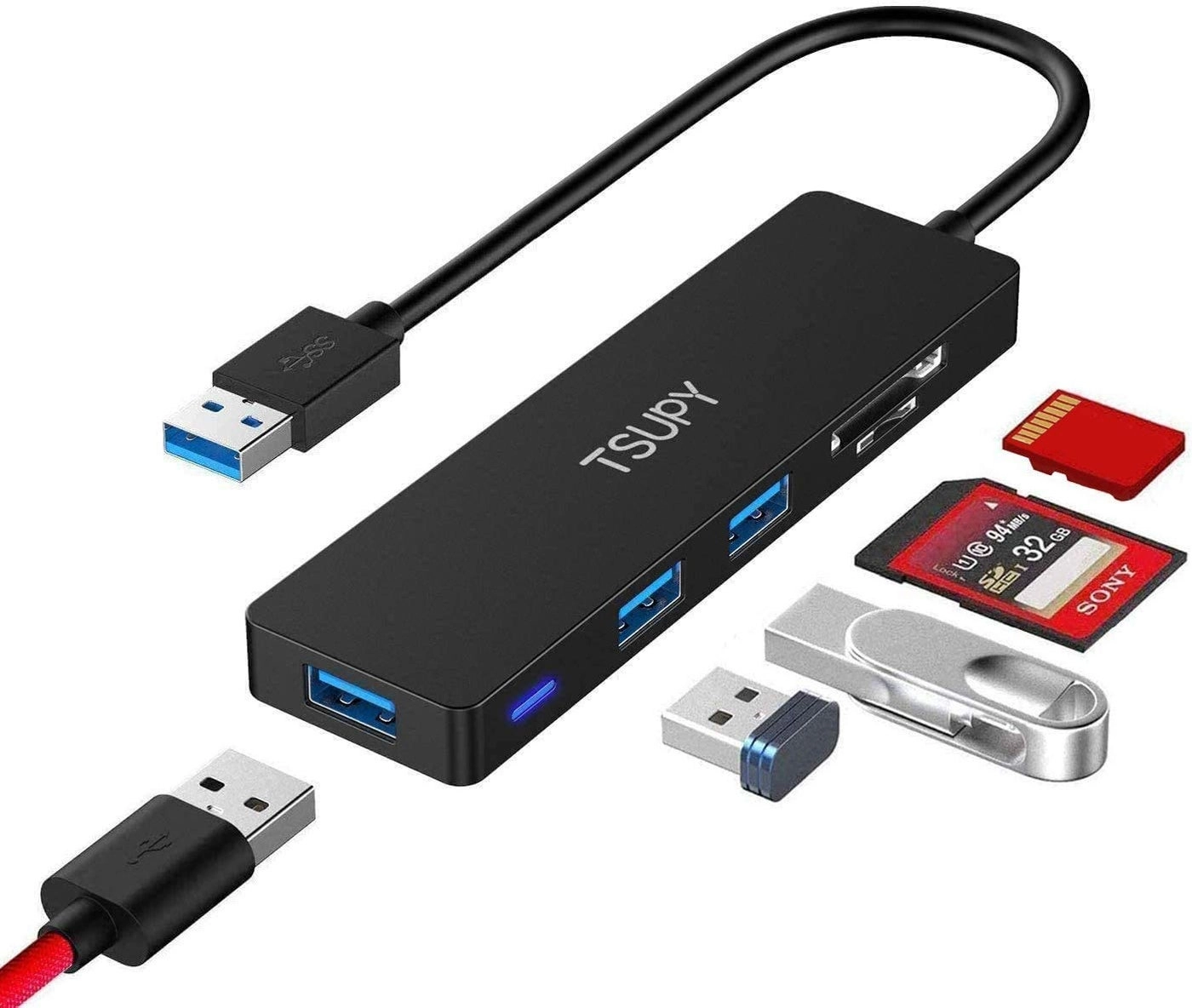 TSUPY USB Hub - 3.0 5 in 1 SD Micro SD Card Reader