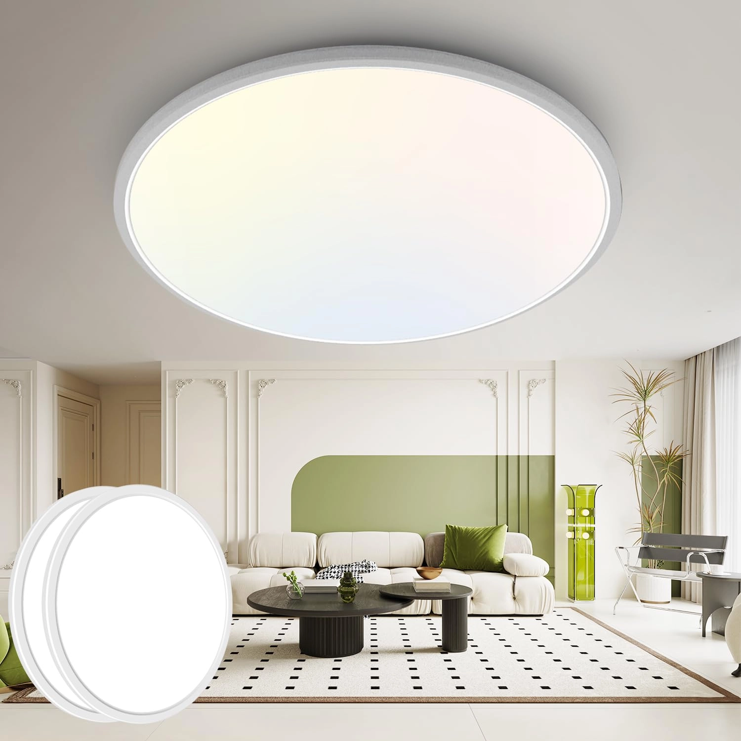 Flush Mount Ceiling Light - 3000/4500/6000K Dimmable