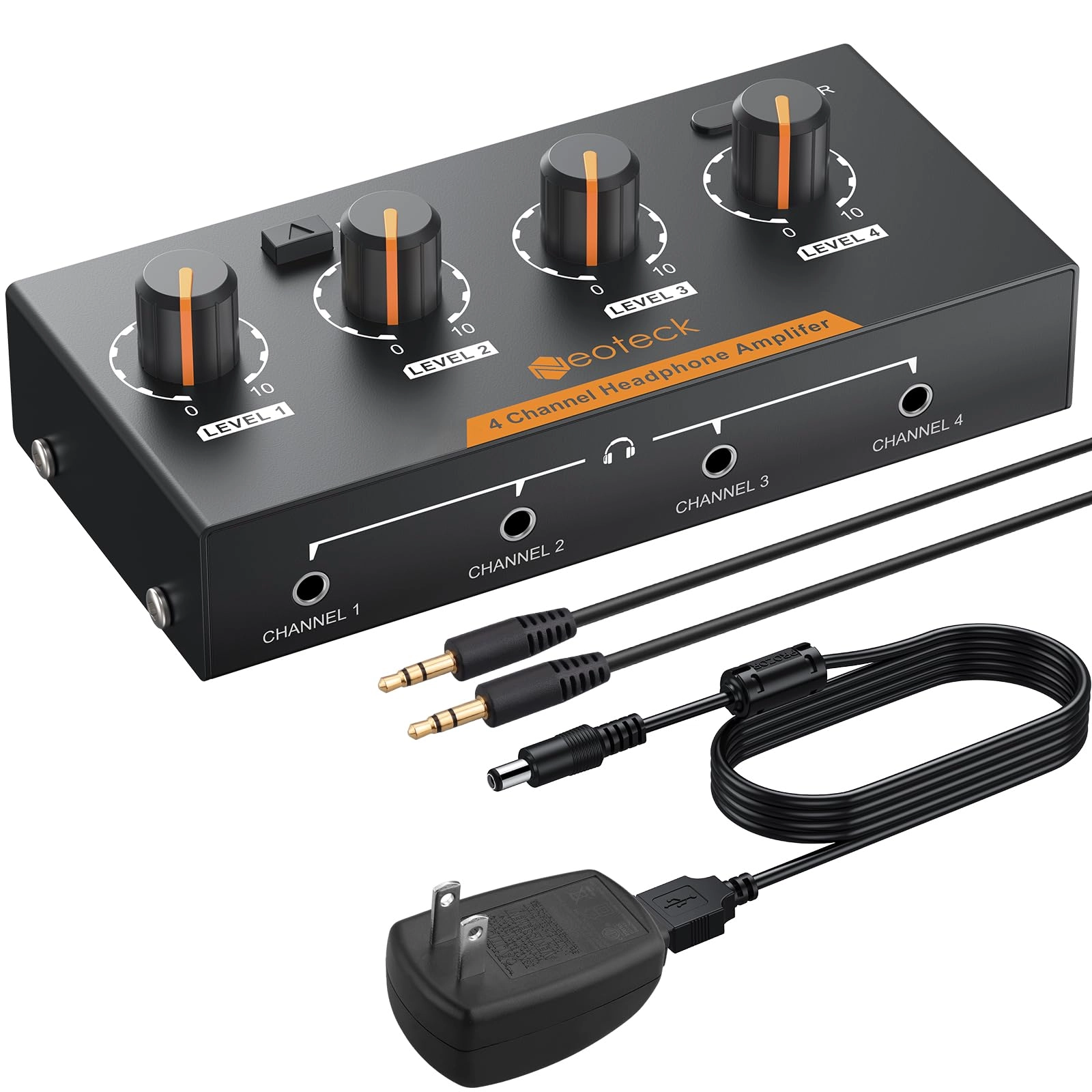 Neoteck 4 Channel Portable Stereo Headphone Amplifier - 4 Volume Controls 12V